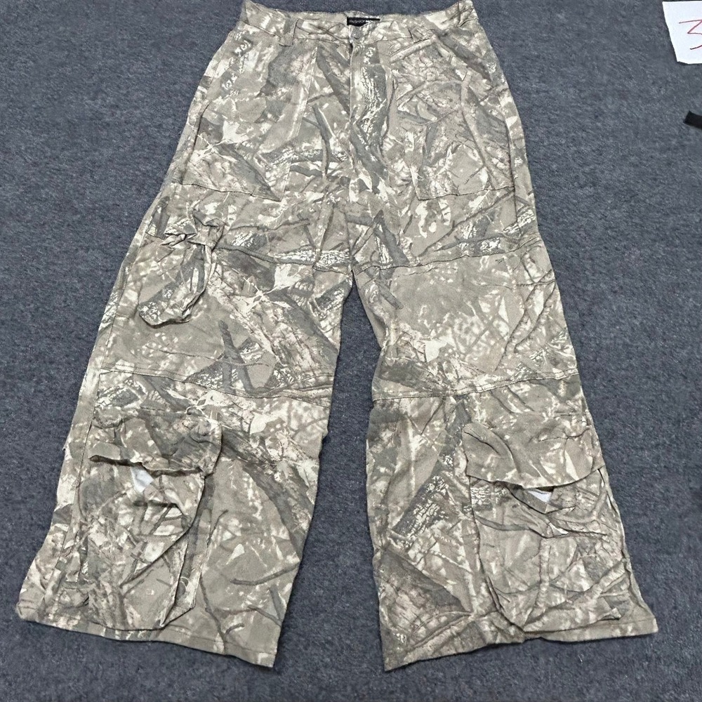 Fashion Nova Cargo Pants Womens Size 15 Tan Camo Wide Leg Utility Tree Branch